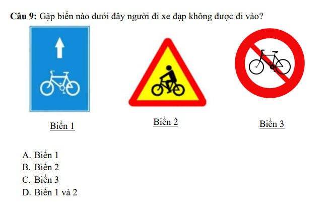 Câu hỏi trắc nghiệm biển báo ATGT